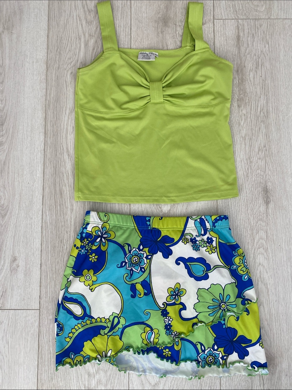 Peachy Tan athletic/tennis Green Tank & Floral Mini Skirt/skort Set